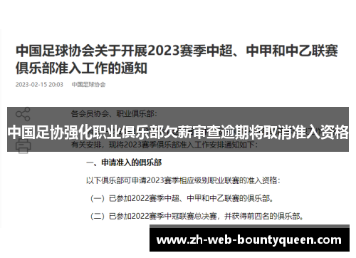 中国足协强化职业俱乐部欠薪审查逾期将取消准入资格